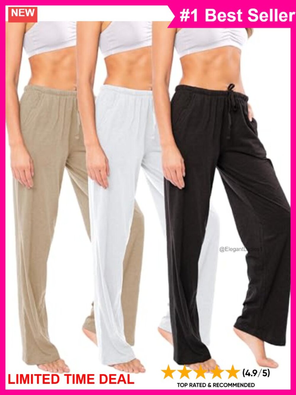 Womens 100% Cotton Knit Pajama Pants Lounge Sleep Bottoms Drawstring Pockets